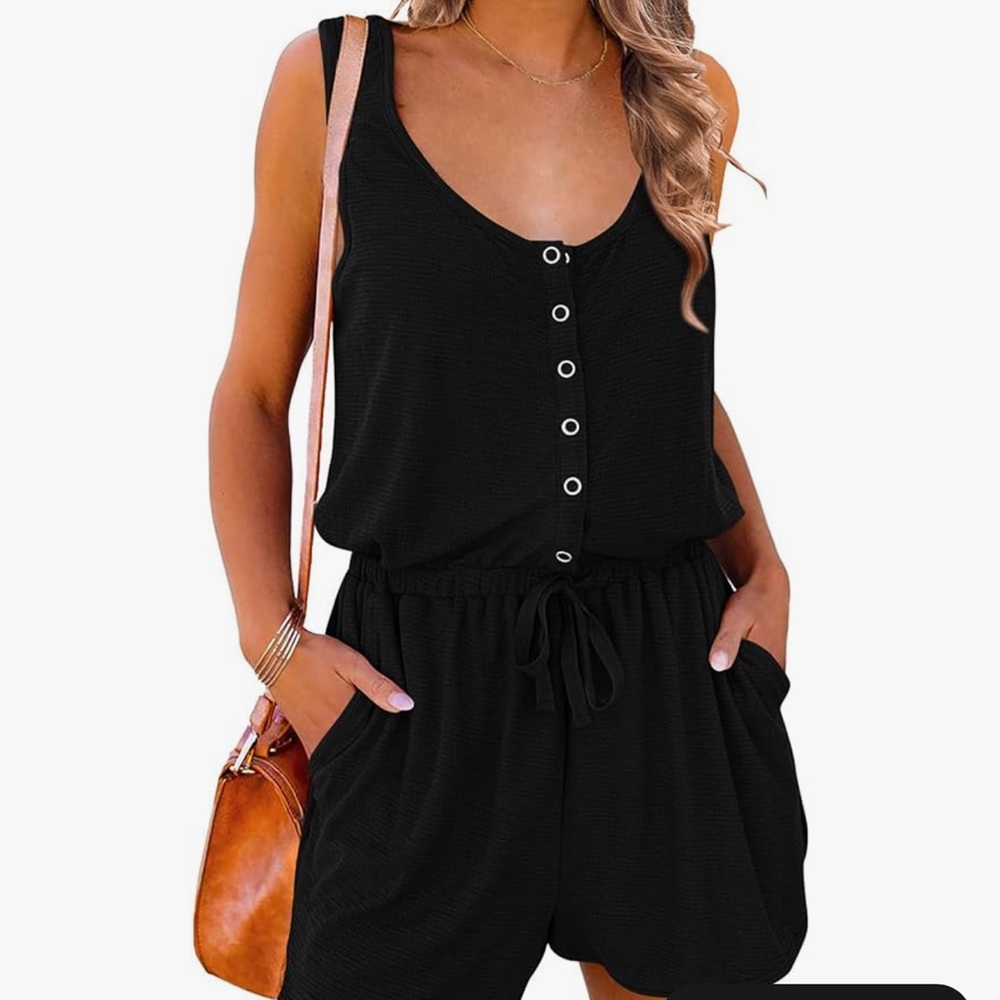 Black Button-Front Sleeveless Romper